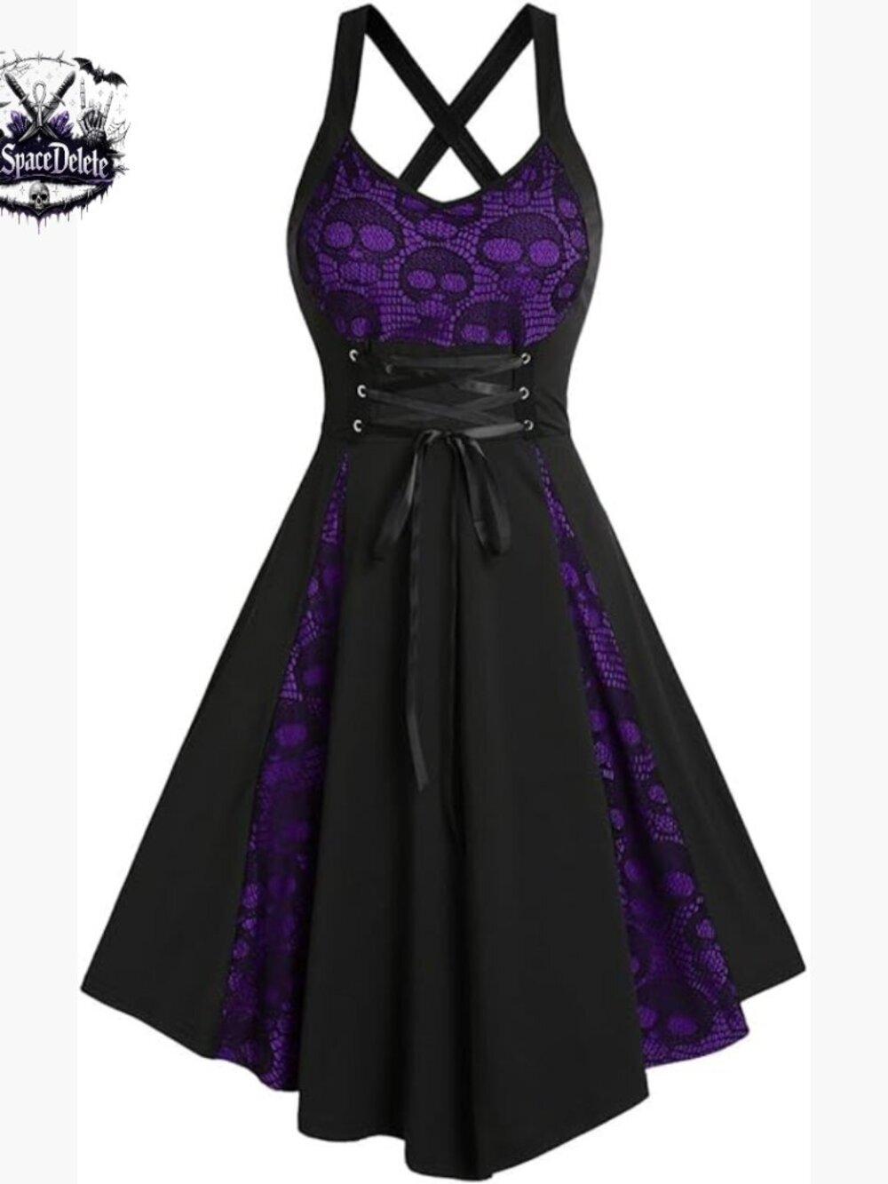 Sleeveless V-Neck A-Line Wrap Dress, Tiered Flowy Casual Gothic Style
